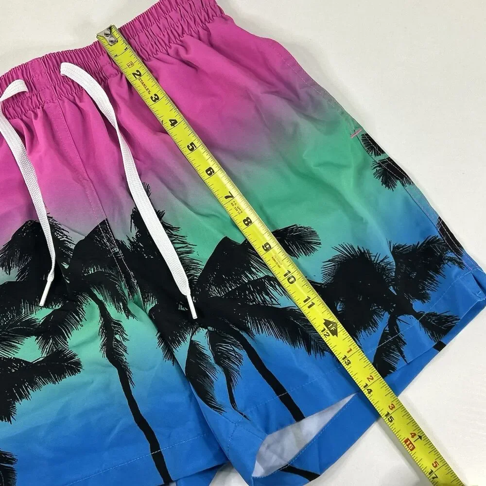 Chubbies Palm Tree Ombré Classic 5.5” Swim Trunks Shorts Mens Small Pink Green